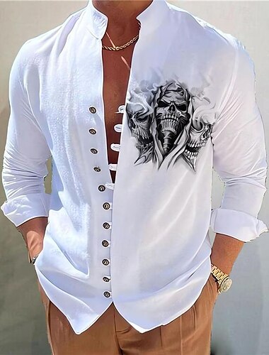  Miesten Kukka Paita Button Up paita Pitkähihainen Muoti Suunnittelija Vapaa-aika Loma Päivittäin Bile Syksy Kevät kesä Stand-kaula-aukko Painettu Valkoinen+punainen Musta Valkoinen Keltainen