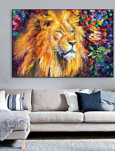  handgefertigtes Ölgemälde auf Leinwand, Wandkunst, Dekoration, Tier, goldener König der Löwen für die Inneneinrichtung, gerolltes, rahmenloses, ungedehntes Gemälde