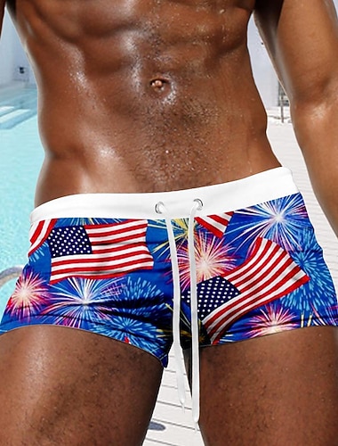  Voor heren Vlag 4 juli, 250e verjaardag van de VS Amerikaanse vlag Lange zwembroeken Zwemshorts Boardshorts Medium Taille Modieus Ontwerper Strand Surfen Feestdagen Trekkoord Zak Elastische taille