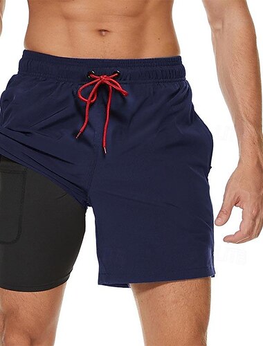  Herren Boardshorts Badeshorts Badehose Schwimmshorts Bademode Kordelzug Elastische Taille Mit Kompressionsliner Glatt Komfort Schnelltrocknend Kurz Festtage Strand Wochenende Modisch Brautkleider