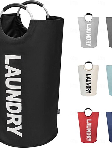 Grand panier à linge de 80 l, panier à linge, panier à linge sale pour le linge, paniers à linge pliables et imperméables avec poignées en aluminium protégées par mousse pour le linge, le dortoir, la famille