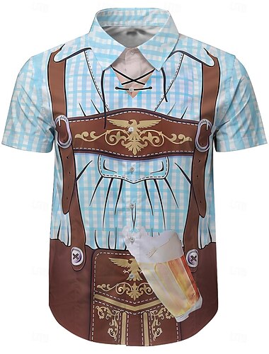  Oktoberfest Lederhosen-Print Hawaii-Hemden Aloha-Hemd Druck Grafik Für Herren Erwachsene Karneval Oktoberfestbier 3D-Druck Urlaub Party