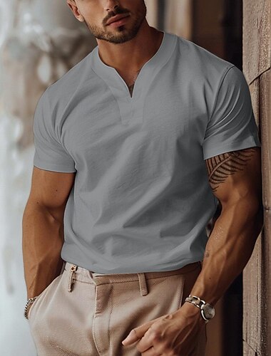  Herren T Shirt Kurzarm Y-Ausschnitt Sommer Einfach Sport Mode Leicht Klassicher Stil Urlaub Lässig Ferien Hellblau Schwarz Weiß Top T-Shirt für Herren