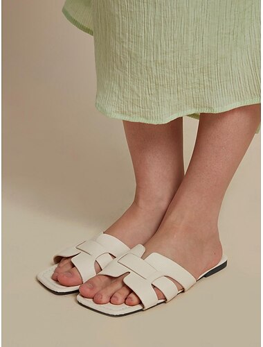  γυναικεία casual flat slide πέδιλα – μινιμαλιστικό σχέδιο ανοιχτής μύτης με πλεγμένα λουράκια, άνετα slip-on παπούτσια για καλοκαιρινές εξόδους