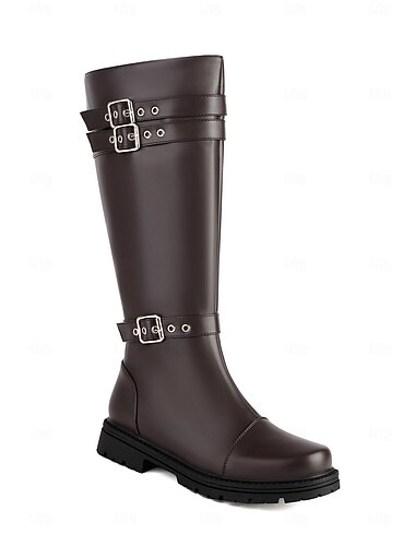  Hombre Botas Botas de Equitación Zapatos de Paseo Punk Zapatos romanos caballero británico Cuero PU Cómodo Mocasín Morrón Oscuro Negro Otoño Invierno