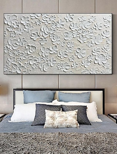  klappkniv hvit oljemaleri håndlaget abstrakt blomst hvite malerier på lerret rik teksturert akrylmaleri moderne veggkunst håndmalt kunstverk for stue veggdekor