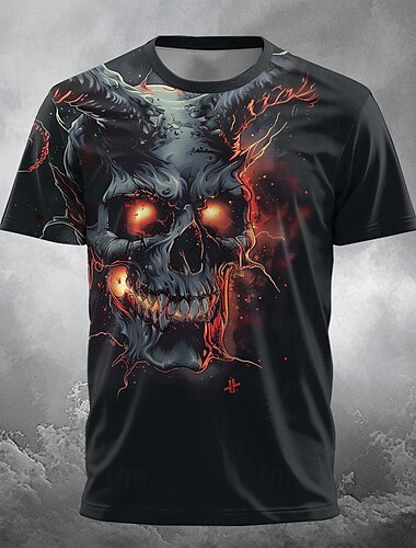  Herren Totenkopf Motiv T Shirt Kurzarm T-Shirt 3D-Druck Rundhalsausschnitt Hemd Designer Gothic Party Strasse Casual Schwarz Sommer Frühling Bekleidung S M L XL XXL XXXL