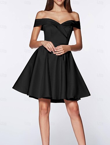  Ballkleid A-Linie Cocktailkleider kleines weißes Kleid Brautdusche Kleider Brautdusche Kleid Kleid Heimkehr Abschluss Kurz  Mini Ärmellos Off Shoulder Satin mit Kristallen 2025