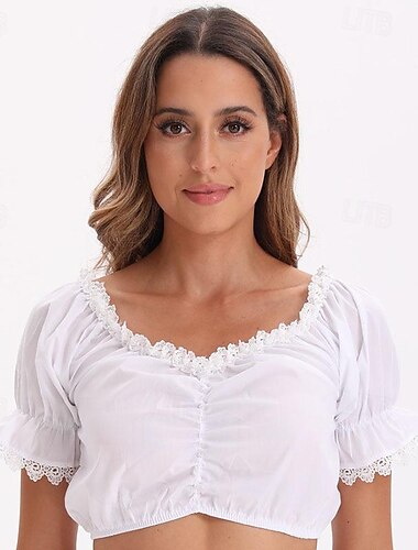  Karneval Oktoberfestbier Kostüm Maskerade Dirndlbluse Bayerisch Dienstmädchen Deutsch München Halloween Wiesn Damen Halloween Stoff im traditionellen Stil Oberteil