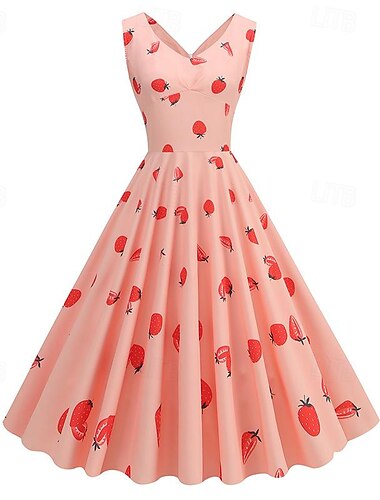  Rétro Vintage Années 1950 Robe de vacances Midi Robe Robe trapèze Robe Évasée Fleuri Fruit Femmes Mascarade Décontracté Quotidien Enterrement de Vie de Jeune Fille Adulte Robe Robes de soirée