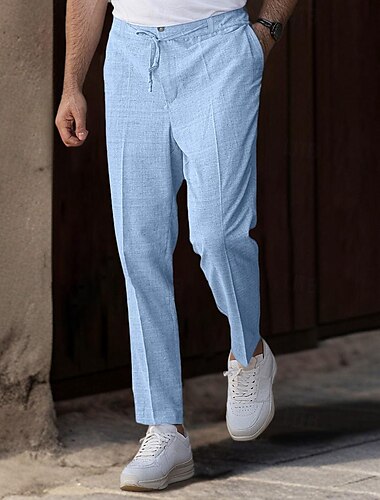  Herren Leinenhose Hose Hosen Sommerhosen Vordertasche Gerade geschnitten Glatt Komfort Atmungsaktiv Knöchellänge Casual Täglich Festtage Modisch Basic Schwarz Weiß