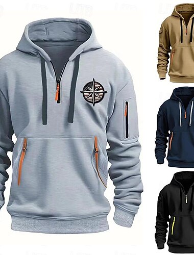  Herr Huvtröja Huvtröja med dragkedja i Quarter Taktisk Svart Vit Vin Marinblå Marinblå Huva Slät Ficka Sport & Utomhus Dagligen Helgdag Streetwear Häftig Ledigt Vår & Höst Kläder Pull Tröjor Långärmad
