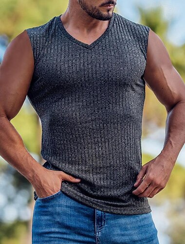 Herren Tank Top Unterhemd Ärmelloses Shirt Muskelshirt Ärmellos V Ausschnitt Sommer Einfach Grubenstreifen Mode Designer Muskel Outdoor Ausgehen Fitnessstudio Schwarz Weiß Hellgrau Top T-Shirt für   Herren Tank Top Unterhemd Ärmelloses Shirt Muskelshirt Ärmellos V Ausschnitt Sommer Einfach Grubenstreifen Mode Designer Muskel Outdoor Ausgehen Fitnessstudio Schwarz Weiß Hellgrau Top T-Shirt für