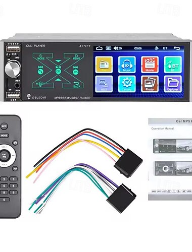  Einzel-DIN-Autoradio, 4,1-Zoll-Touchscreen, integriertes Bluetooth, MP3/MP5/USB/AM/FM/RDS-Radio mit Lenkradsteuerung