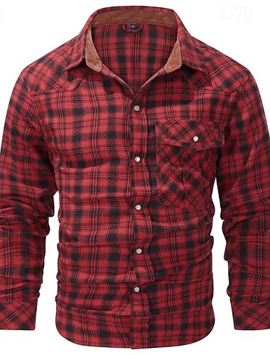  Homme Chemise Chemise Décontractée Chemise à carreaux Chemise Boutonnée Surchemise Chemises à carreaux Rouge Bleu Vert Kaki Gris manche longue Uni Col Rabattu Vacances Fête Avec Poches Vêtement Tenue