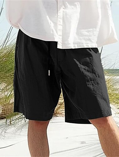  Bărbați Pantaloni scurți din in Pantaloni scurți de vară Pantaloni scurți de plajă Buzunar Cordon Talie elastică Simplu Confort Respirabil Scurt Concediu Vacanță Plajă Hawaiană Boho Verde Militar