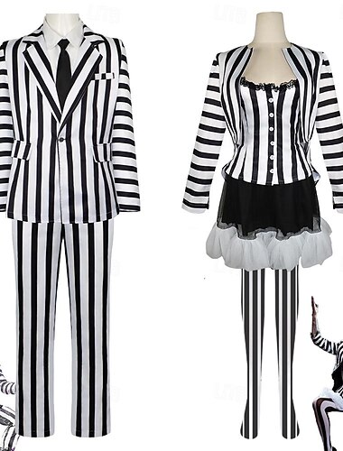  ζευγάρια beetlejuice beetlejuice cosplay κοστούμι ρούχα ανδρική γυναικεία ταινία cosplay cosplay κοστούμι πάρτι αποκριάτικο καρναβάλι μασκαράδα εκδήλωση / πάρτι μεταμφίεση