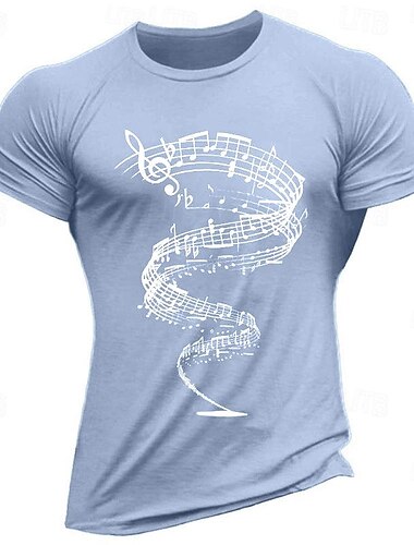  Musikfestival Herren Grafikdrucke Musiknoten Hobby T Shirt Grafischen T-Shirt 100% Baumwolle Kurzarm Grafik Hemd Schwarz Weiß Marinenblau Bequemes T-Shirt Urlaub Straße Modedesigner-Kleidung