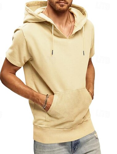  Men's Tank Top Vest Top Undershirt Sleeveless Shirt Short Sleeve Hooded Spring & Summer Plain Fashion Designer Basic Vacation Street Going out Black White Khaki Top Tee for Men