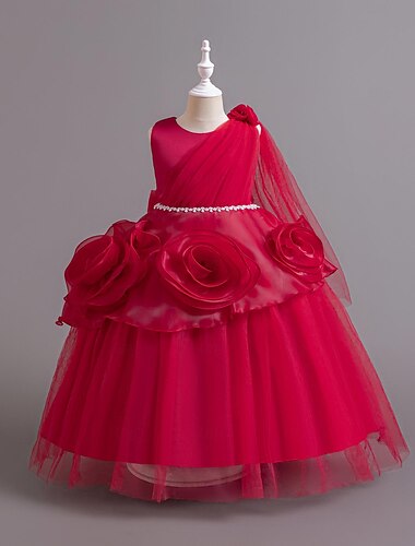  kinderkleidung Mädchen Blumenmädchen Kleid Party Kleid Feste Farbe Blumen Blume Ärmellos Hochzeit Party Ramadan Prinzessin Süß Polyester Maxi Sommer Frühling Herbst 3-12 Jahre Rosa Wein Blau