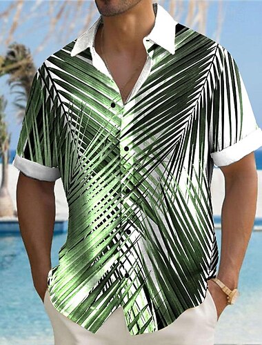  Herren Palmblatt Knopfhemd Kurzarm Hawaiianisch Brautkleider schlicht Resort Outdoor Casual Festtage Sommer Frühling Umlegekragen Bedruckt Gelb Blau Rosa / Violett Grün