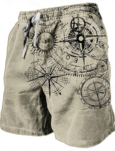  Voor heren Watersport Grafische prints Kompas Sweat short Strandshorts Badstof korte broek Medium Taille Retro vintage Casual Dagelijks Streetwear Feestdagen Trekkoord Elastische taille 3D-afdrukken