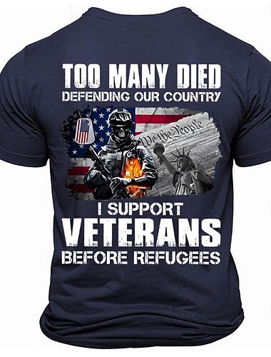  Herren Buchstabe Amerikanische US-Flagge Soldier Veteranen T Shirt T-Shirt Kurzarm T-Shirt Rundhalsausschnitt Hemd Sport Klassisch Brautkleider schlicht Strasse Sports Outdoor Schwarz Weiß Armeegrün