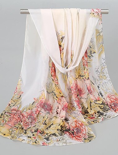  Mujer Bufanda Rectangular Calle Diario Cita Gris Amarillo Bufanda Floral