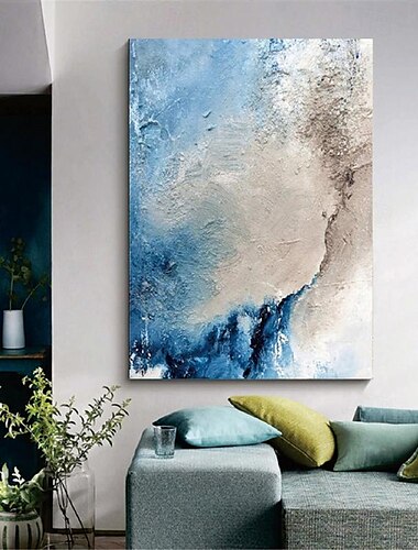  großes handgemachtes abstraktes Küstenlandschafts-Ölgemälde auf Leinwand, großes Ölgemälde, Wandkunst, Ölgemälde, blaue Himmelskunst, individuelles Gemälde für Wohnzimmer, Schlafzimmer, Dekoration