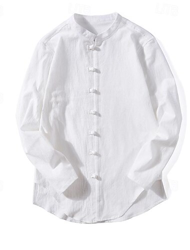  Voor heren Overhemd linnen overhemd Chinees kraag overhemd Mandarijn kraag overhemd Normaal shirt Overhemd met knopen Effen Vakantie Hawaii Zwart Wit Lichtgroen Roze Lange mouw opa kraag Lente