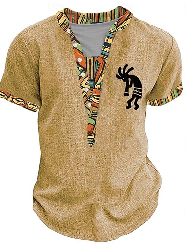  Herren Stammes Bandana-Print T Shirt Henley Hemd Kurzarm 3D-Druck Designer Ethnisch Urlaub Lässig Täglich Sommer Frühling Gelb Grün Khaki Henley Henley T-Shirt