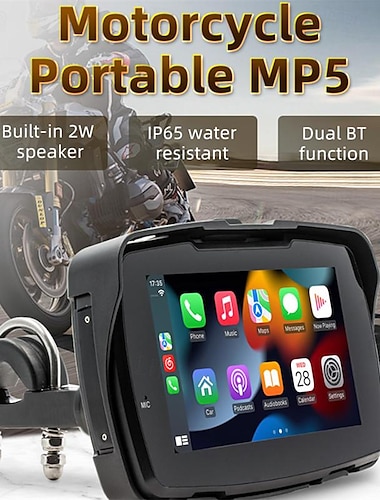  5-дюймовый портативный автомобильный mp5-плеер для мотоцикла, carplay hd, сенсорный экран, IP65, водонепроницаемая навигация
