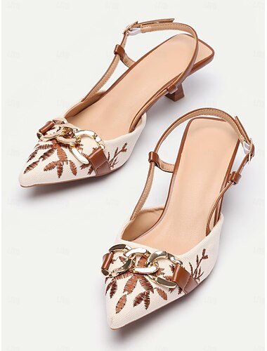  Mujer Tacones Mules con tacón Vacaciones Fiesta Trabajo Floral Bordados Tacón de Aguja Dedo Puntiagudo Elegante Bohemia Moda Vaquero Cuero Sintético Mocasín Negro Plateado Marrón