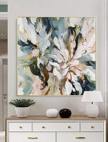  Handgemaltes großes Original Blumenölgemälde auf Leinwand abstraktes Blumengemälde Boho Acryl Blumenkunst große Wandkunst modernes individuelles Wohnzimmer Dekor kein Rahmen