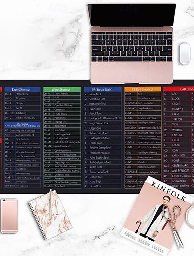  Anti-Rutsch-Tastaturpad, Quick Key Supergroße Anti-Rutsch-Pads für die Tastatur, Anti-Rutsch-Pads für die Tastatur, großes, wasserdichtes Shortcut-Mauspad mit Office-Software-Shortcut-Muster