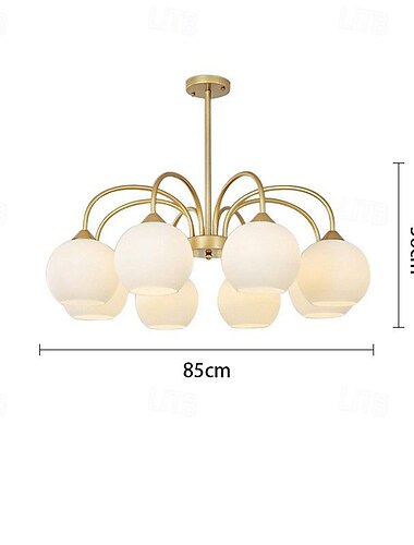  led pendel 65/85cm 6/8-lys midt århundrede moderne e27 lysekrone stor hvid globus sputnik vintage messing indsænket loftslampe køkkenø pendellampe matteret glas kugle pendel 110-240v