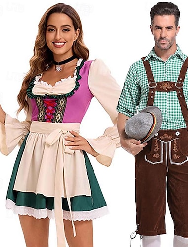  coppie oktoberfest birra costume dirndl vestito trachtenkleider lederhosen oktoberfest coppia tedesco monaco wiesn uomo donna stile tradizionale panno halloween carnevale