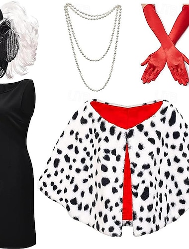  Retro / vintage Knælang Cosplay kostume Dragter Cosplay Parykker Cruella De Vil Polkaprikker Halloween Karneval Maskerade Fest / cocktail Fancy fest Voksne Alle årstider