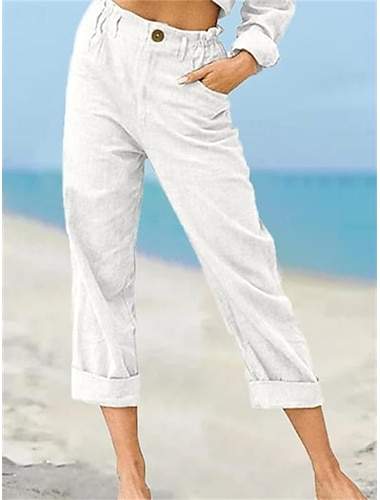  Dames Chinese Broeken Streetwear Casual Lang Hoge taille Effen Zak Hoge snede Ademend Zacht Micro-elastisch Vakantie Straat Alledaagse kleding Wit Khaki Licht Grijs Zomer Lente Normale pasvorm