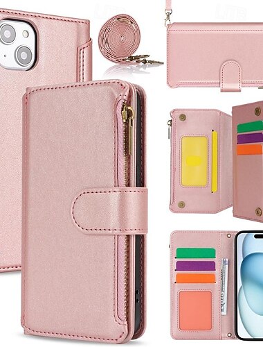  telefon Etui Til iPhone 17 Pro Max 17 Air 16 15 14 Pro Max Plus 13 12 11 Pro Max Mini Lommebok-kortveske Magnetisk Glidelås med nøkkelbånd Kontor / Bedrift TPU PU lær