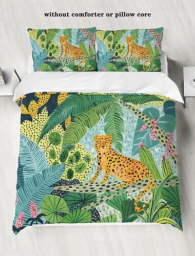  Tropical Rainforest Series 3-Piece Duvet Cover Set for Summer Soft Skin Friendly Long Lasting for Hotel Bedroom Guest Room Bedding Comfy Set