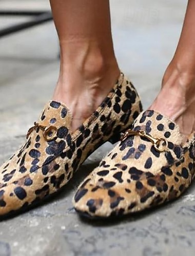  mocassini da donna con stampa leopardata e fibbia in metallo – scarpe casual slip-on con stampa animalier per l'uso quotidiano