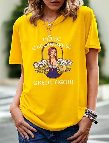  Bier Cosplay Kostüm T-Shirt-Ärmel Bedruckt Klassisch Streetstyle Für Damen Erwachsene Karneval Oktoberfestbier Heißprägen Party Casual