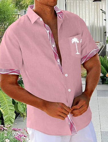  Herre Kokosnøttre Palmetre Tropiske planter Hawaii skjorte Aloha skjorte Trykte skjorter Kort Erme Skjorte Aftæpning Hawaiisk Feriested Feriereise Ferie Dagligdagstøy Rosa Blå Grønn S M L