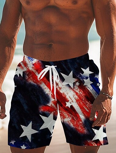  Herren Flagge Amerikanische Flagge Nationalflagge Badehosen Badeshorts Boardshorts Mittlere Taille Mode Streetwear Designer Lässig Täglich Ferien Tasche Kordelzug Elastischer Bund Designer Bekleidung