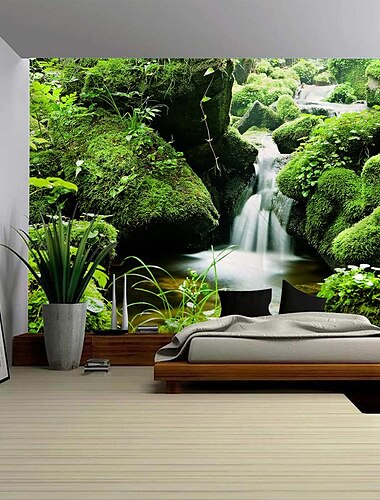  Natur Wald Wasserfall hängen Wandteppich Kunst große Wandteppich Wandbild Dekor Fotografie Hintergrund Decke Vorhang Haus Schlafzimmer Wohnzimmer Dekoration Wandtuch XXL Natur
