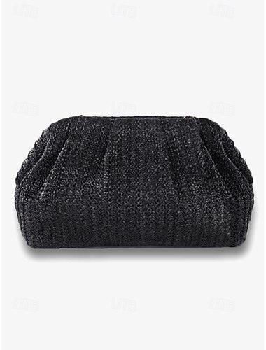  Damen Umhängetasche Schultertasche Clutch Handgelenk-Tasche Strohsack Stroh Party Festtage Hochzeitsfeier Kette Hohe Kapazität Multi-Carry Feste Farbe Schwarz