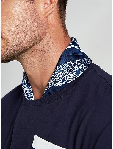  klassisk marineblå imitert silkebandana for menn - firkantet moteskjerf med paisley-trykk