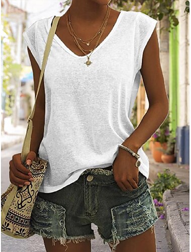  Tank Dames Wit Blozend Roze Khaki Effen Sexy Straat Dagelijks Modieus V-hals Normale pasvorm S