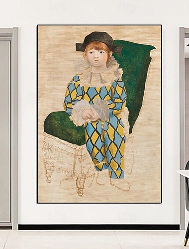  handgjord pablo picasso oljemålning handmålad vertikal abstrakt människor klassisk modern pablo picasso ram paul klädd som harlekin 1924 oljemålning